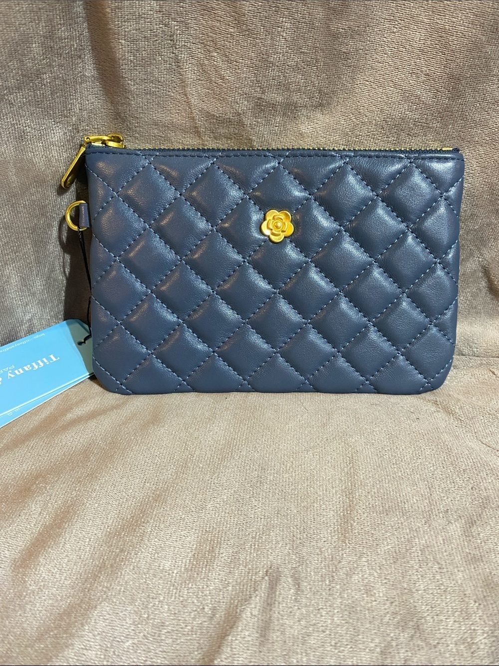 Tiffany and Fred navy quilted sheepskin leather pouch 🆕